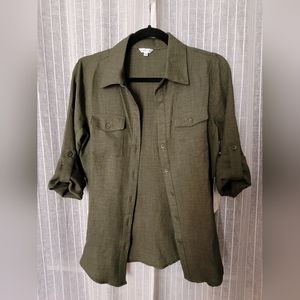 Olive Button Up Shirt NWT